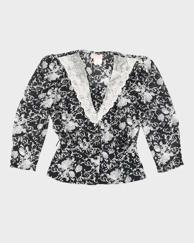 80s Vintage Black and White Patterned Blouse - S Subtle Shimmer Blouse