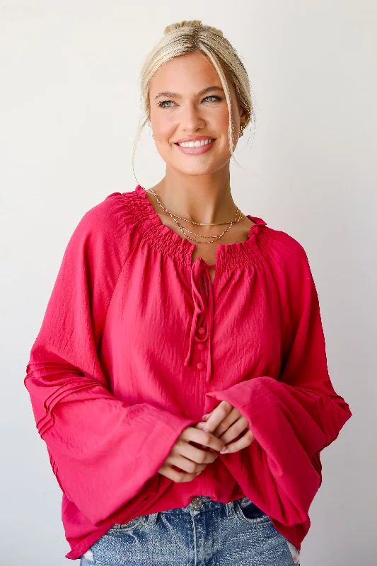 FINAL SALE - Adorable Impact Fuchsia Blouse Delicate Bow Blouse