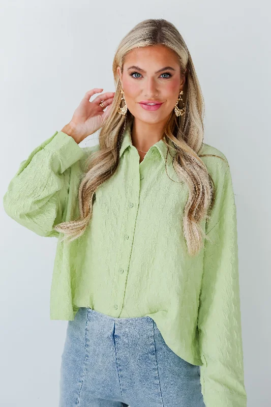 FINAL SALE - Budding Charm Lime Textured Blouse Elegant Office Blouse