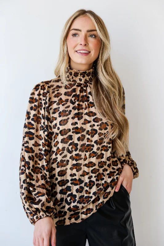 FINAL SALE - Feeling Wild Leopard Blouse Ruched Sleeve Blouse