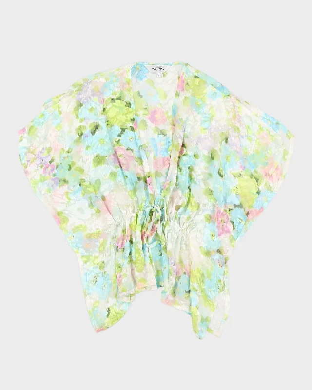 Floral Sheer Tie Up Blouse - S Modern Work Blouse