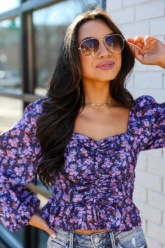 FINAL SALE - Flourishing Babe Purple Floral Cropped Blouse Vintage Lace Blouse