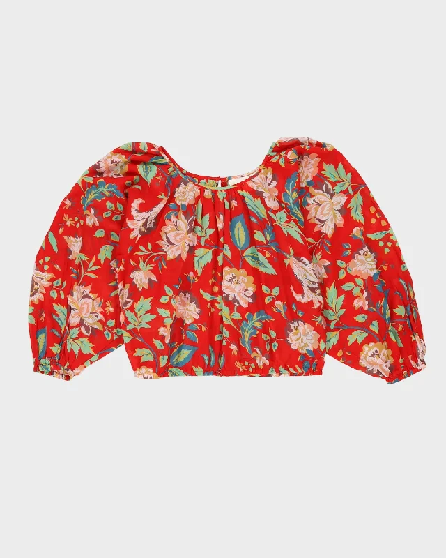 Maeve Red Floral Smock Blouse - M Stylish Wrap Blouse