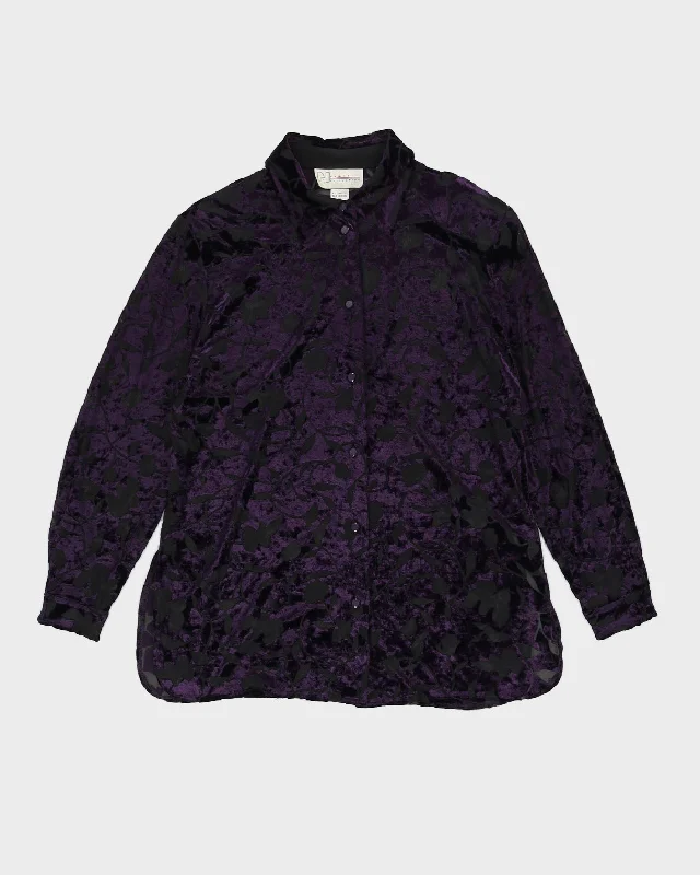 Purple Velvet Devore Long Sleeve Blouse - M Floral Chiffon Blouse