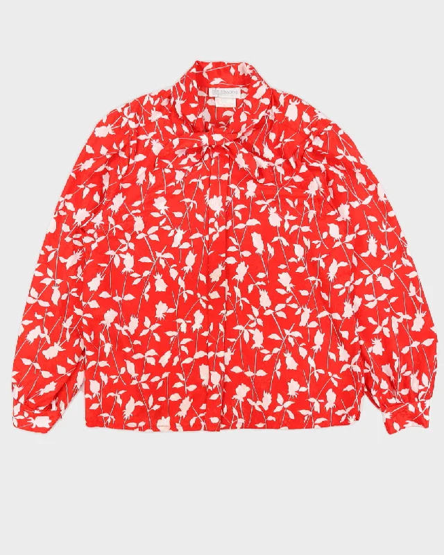 Red With White Pattern Blouse - M Balloon Sleeve Blouse