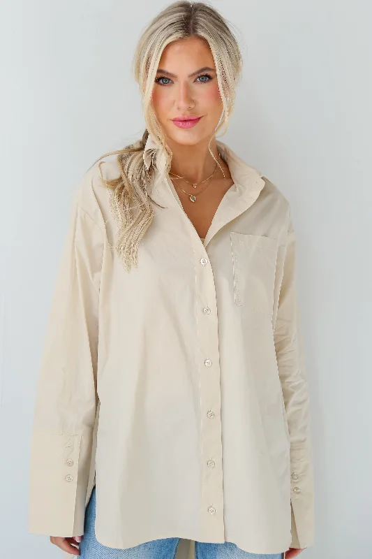 FINAL SALE - Sleek Mindset Khaki Button-Up Blouse Office-Ready Blouse