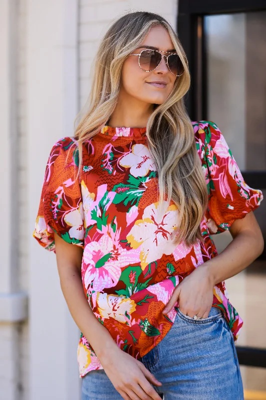 FINAL SALE - Sunny Match Fuchsia Floral Blouse Classic White Blouse