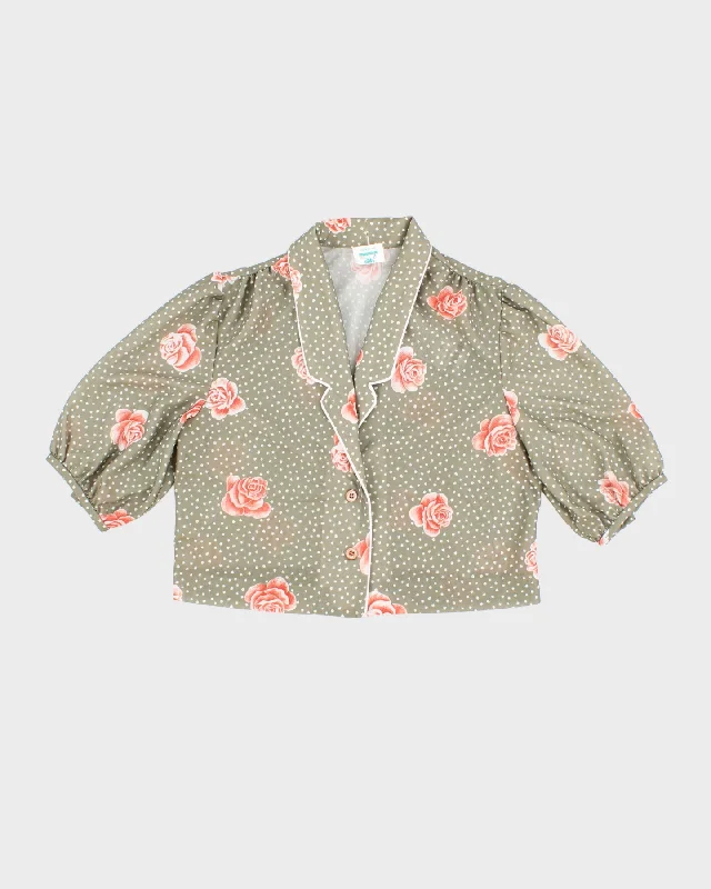 Vintage 60s Sandy Petites Montreal Floral Cropped Blouse - M Elegant Semi-Sheer Blouse