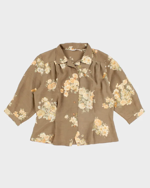 Vintage 80s Flow Rill Brown Floral Blouse - M Soft Modal Blouse