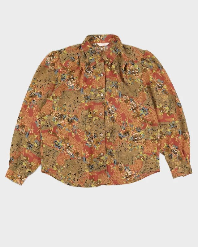 Vintage 90s Luk Yan Brown Floral Blouse - L Embroidered Floral Blouse