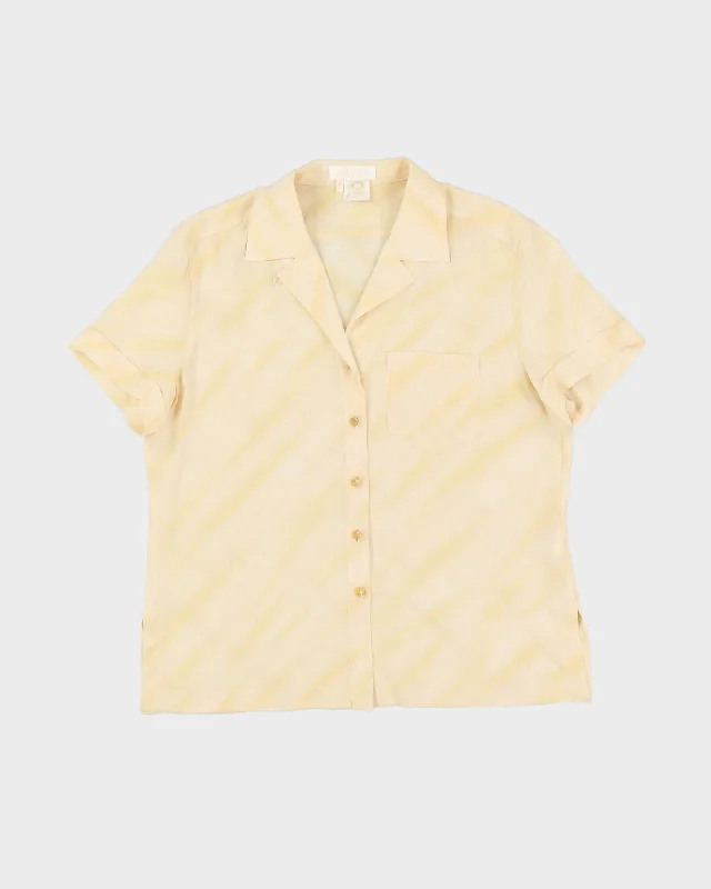 Escada Yellow Patterned Silk Blouse - L Drape Neck Blouse