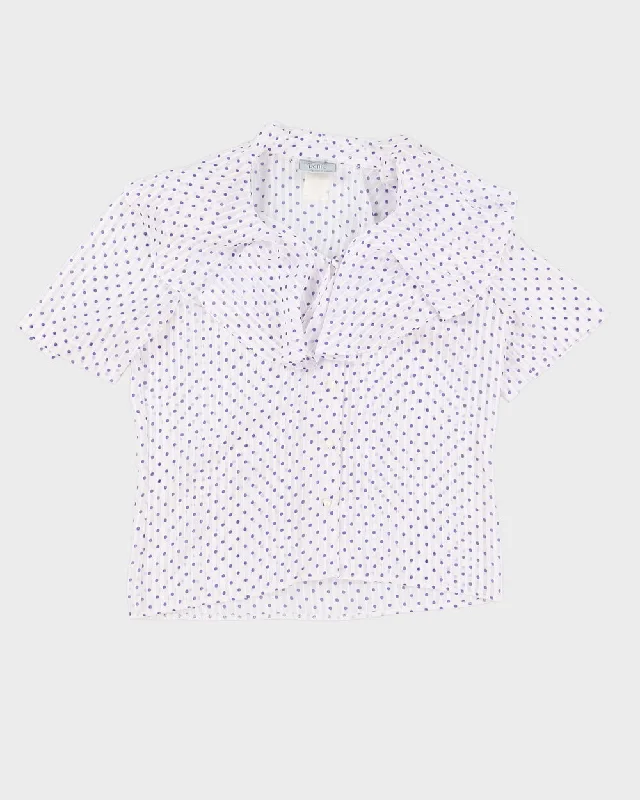 White With Lilac Polka Dots Blouse - S Side Tie Blouse