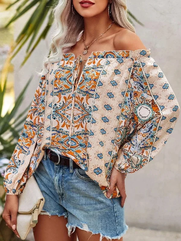 Boho Chic Off-Shoulder Blouse Feminine Ruffle Blouse