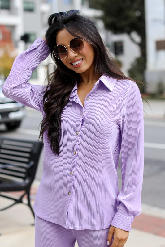 FINAL SALE - Confident Aura Satin Plisse Button-Up Blouse Double Button Blouse