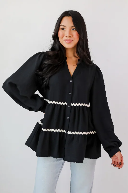 Exclusive Charm Black Tiered Blouse Loose Oversized Blouse