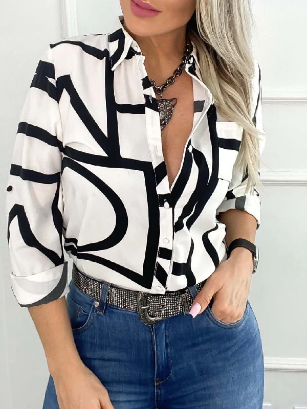 Fashionable Geometric Print Blouse Smart Casual Blouse