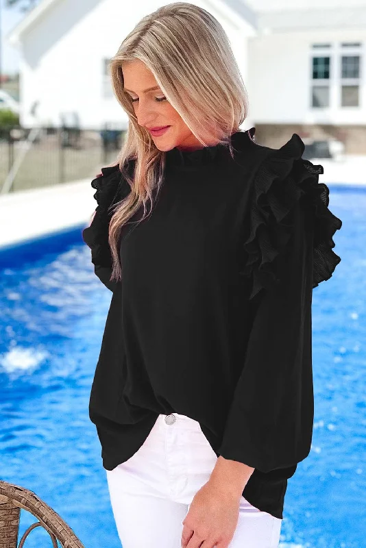 Fashionable Ruffle Blouse High Neck Blouse