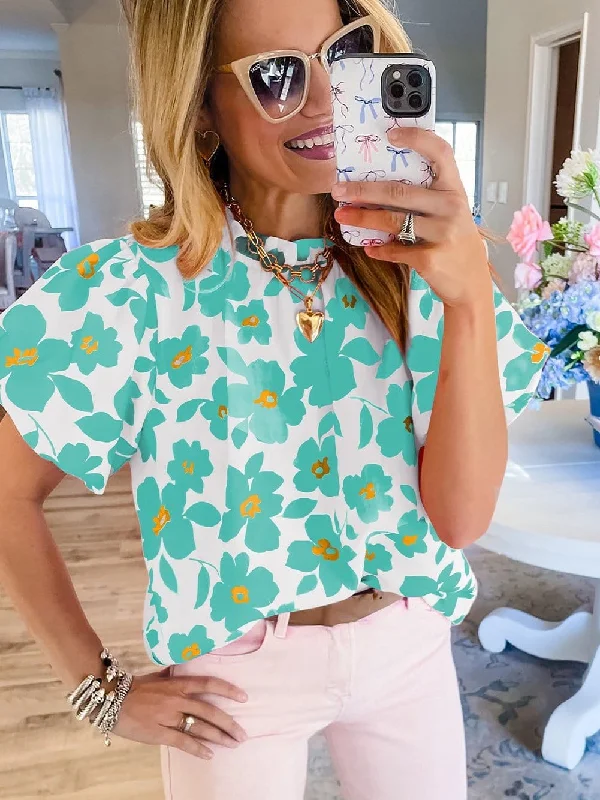 Floral Print Blouse Collared Satin Blouse