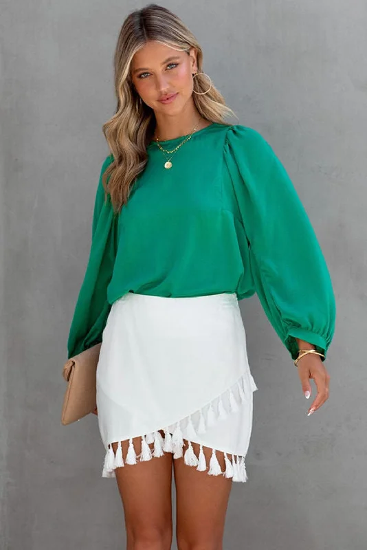 Keyhole Back Ruffle Blouse Elegant Silk Blouse