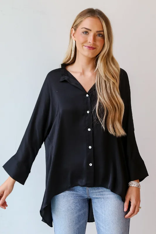 FINAL SALE - Marvelous Icon Satin Oversized Blouse Puff Sleeve Blouse