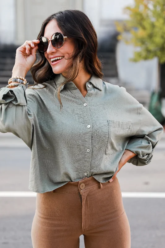 FINAL SALE - Sensational Presence Linen Button-Up Blouse Soft Pastel Blouse