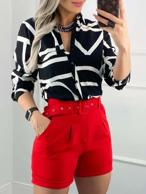 Stylish Button-Up Blouse Casual Relaxed Blouse