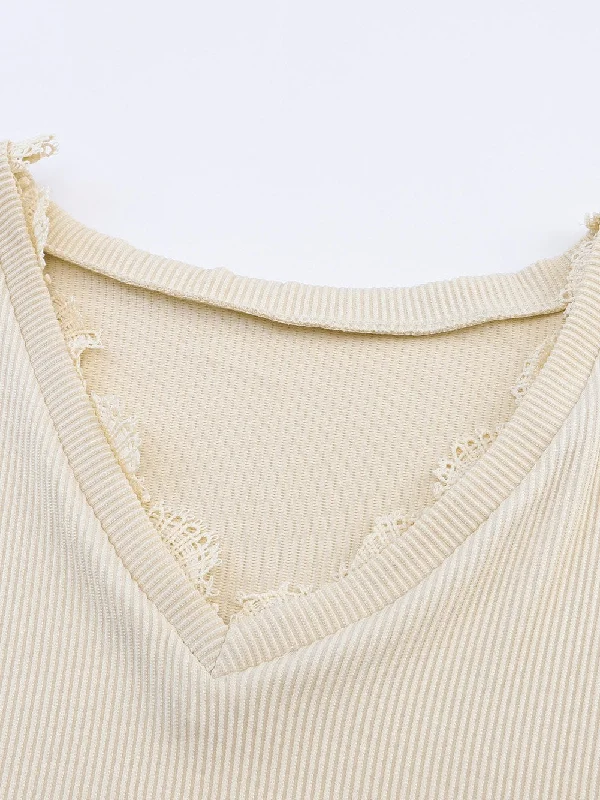 Versatile Ribbed Knit Blouse for Women Elegant Embroidery Blouse