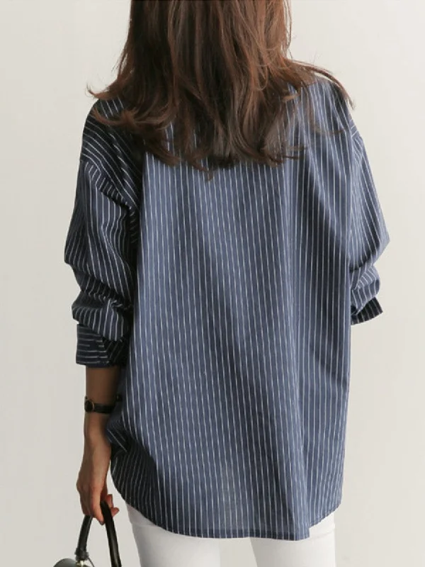 Vertical Striped Blouse Ruffled Neck Blouse