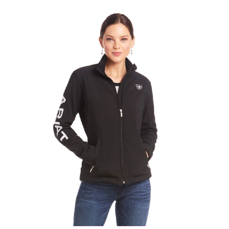 10019206 Ariat Women's Softshell Team Jacket - Black Front Pockets Side Pockets Patch Pockets