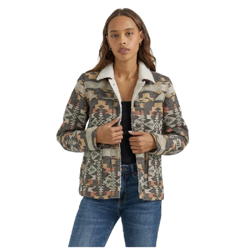 112353135 Wrangler Women's Retro Jacket - Grey Geo/Aztec Print Chenille Blend Fleece Blend Nylon Blend