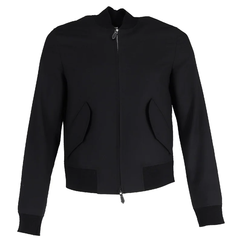 Burberry Zip-Up With Side Pockets Bomber Jacket in Black Wool Mesh Canvas Denim