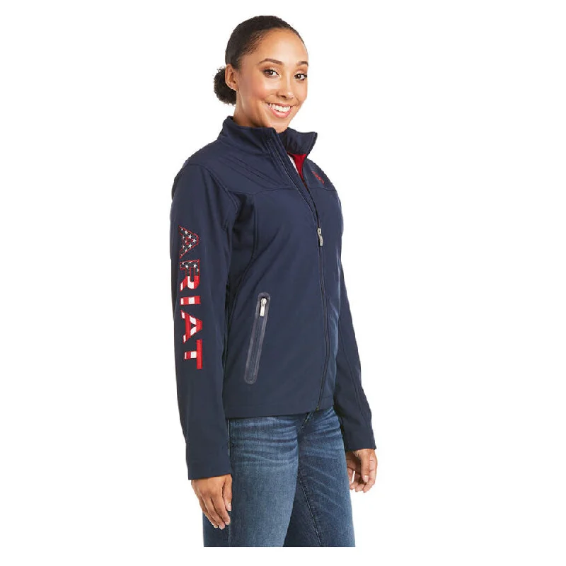 10028257 Ariat Women's Softshell Team Jacket - Navy USA Satin Blend Silk Blend Wool Blend