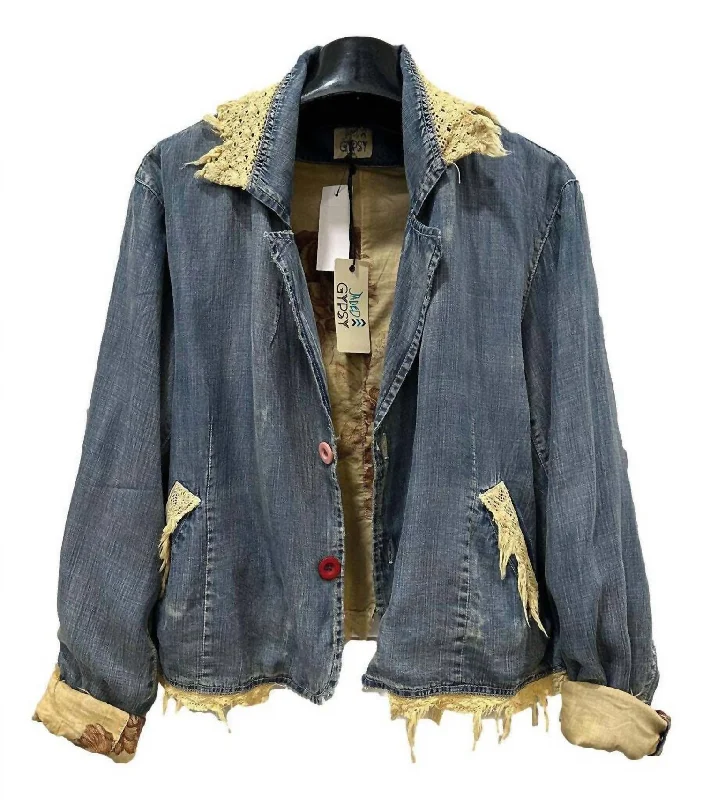 Harmony Jacket In Denim Silk Blend Satin Velvet