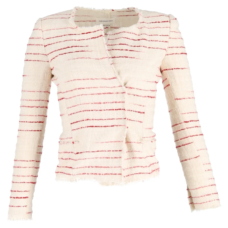 Isabel Marant Étoile Striped Tweed Glenn Jacket in Cream Cotton Knit Fabric Woven Fabric Fleece Fabric