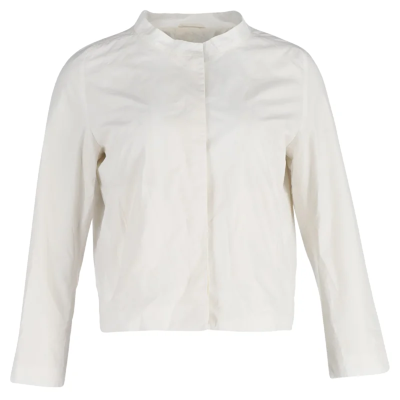 Jil Sander Short Jacket in White Silk Welt Pockets Slit Pockets