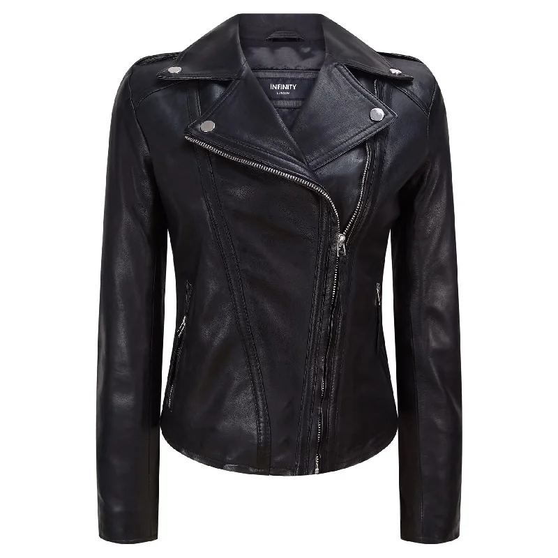 Ladies Leather Jacket Classic Biker Style Black REAL Leather Womens Jacket Elegant Classic Vintage