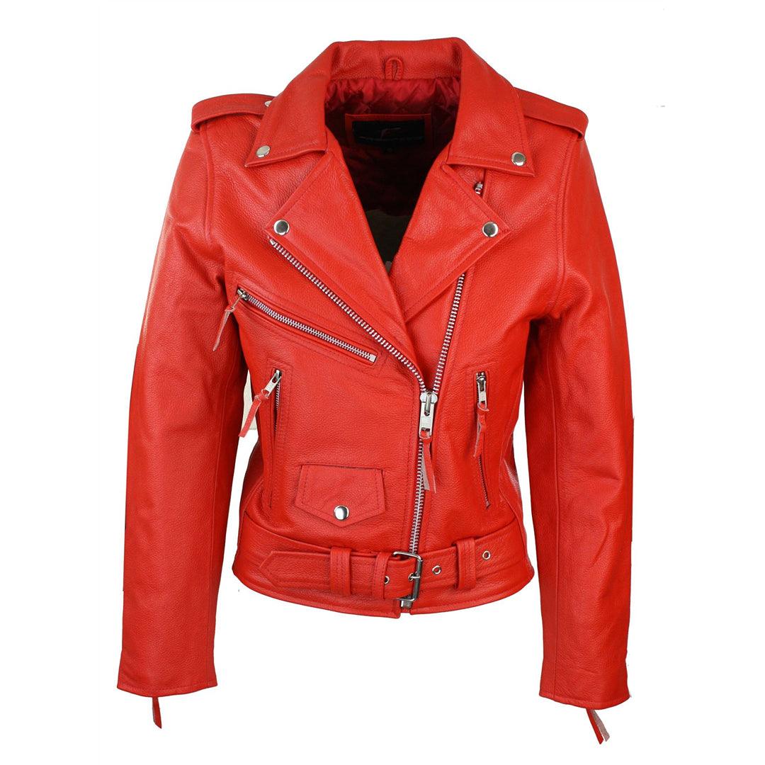 Ladies Women Classic Brando Biker Motorcycle Motorbike Hide Leather Jacket Jersey Fabric Tulle Fabric Batik Fabric