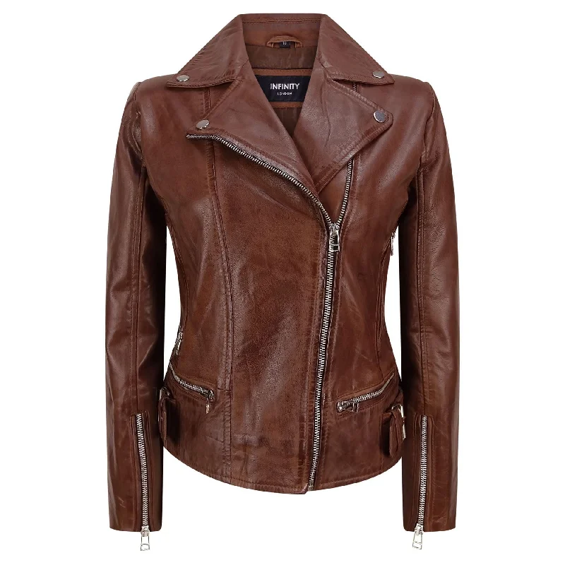 Ladies Women Genuine Real Leather Slim Fit Black Biker Jacket Satin Blend Silk Blend Wool Blend