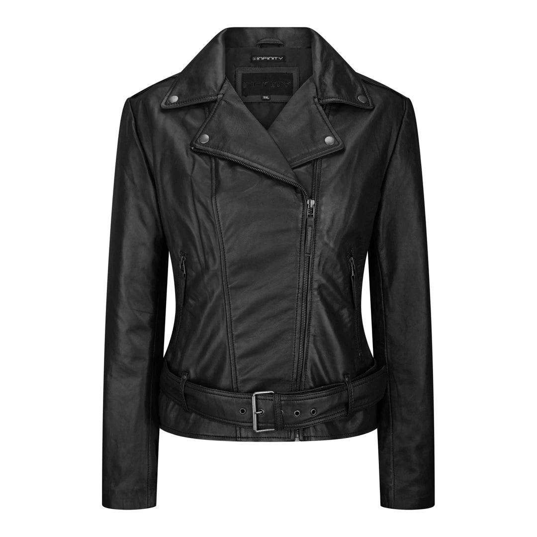 Ladies Womens Black Real Leather Slim Fit Soft Zip Biker Style Jacket Machine Wash Dry Clean Hand Wash