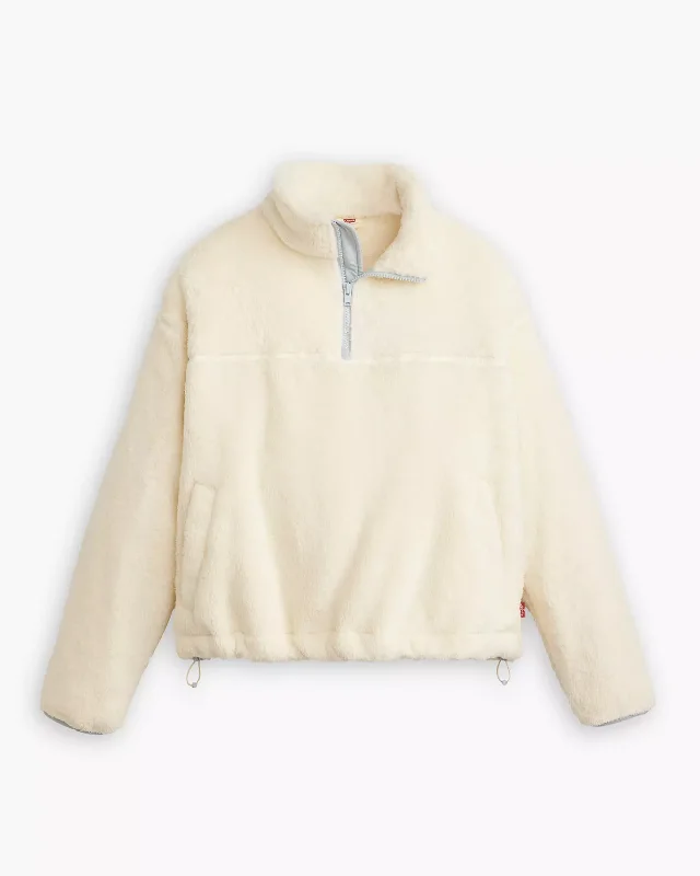 Canyon 1/4 Zip Fleece Jacket in White Swan Lace Blend Ribbed Blend Corduroy Blend