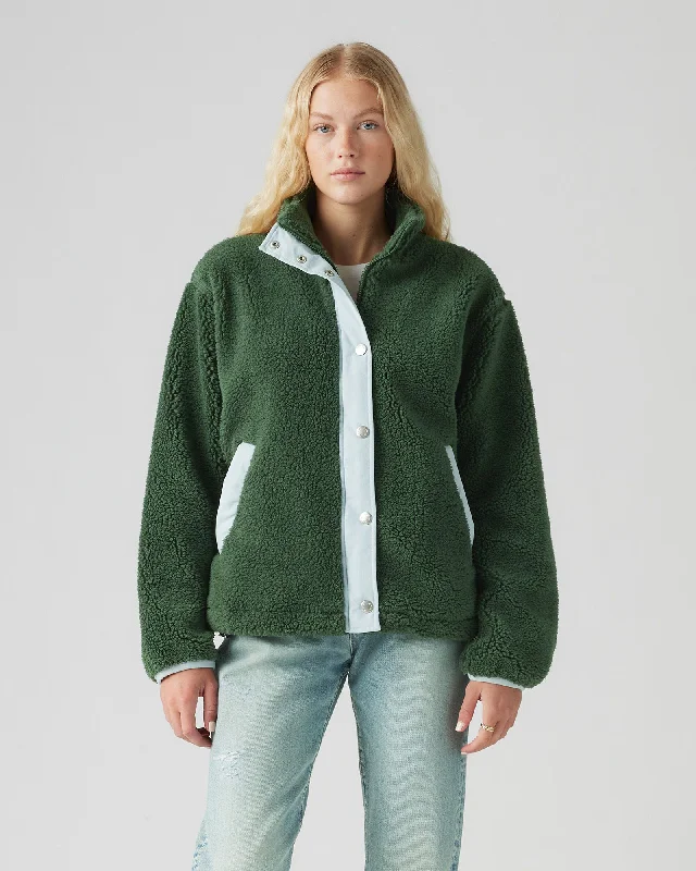 Valley Sherpa Jacket in Python Green Wool Fabric Cashmere Fabric Tweed Fabric