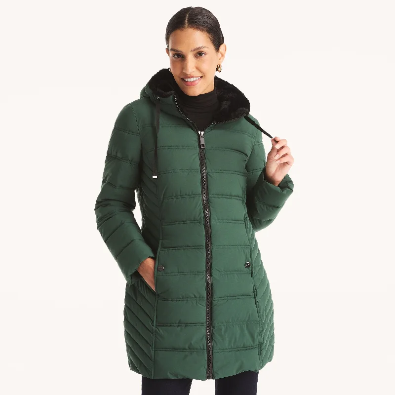 Nautica Womens Puffer Jacket Hooded Caped Shawl Collar