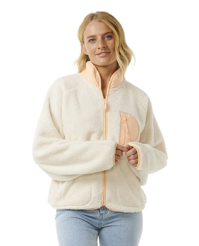 Shore Break Zip Fleece Jacket in Off White Chenille Blend Fleece Blend Nylon Blend