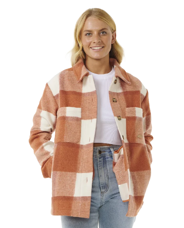 Soleil Check Jacket in Dark Rust Satin Fabric Silk Fabric Chiffon Fabric