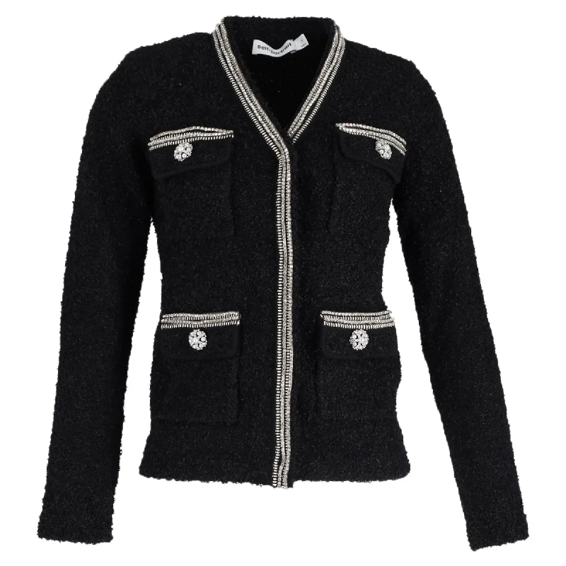 Self-Portrait Embellished Jacket in Black Wool Cozy Warm Stylish