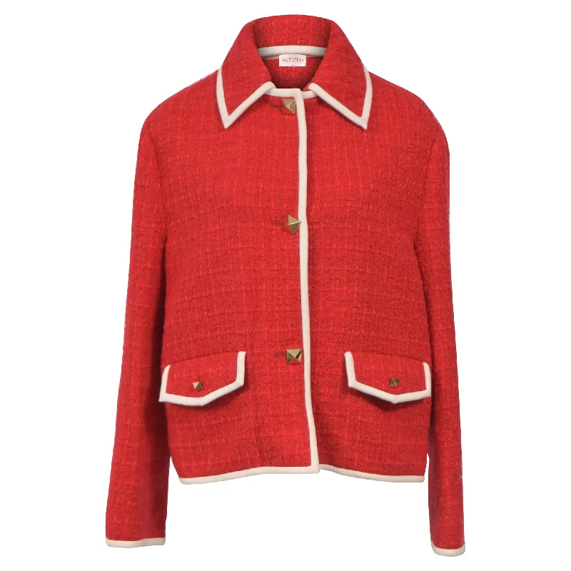 Valentino Timeless Boucle Jacket in Red Cotton Chenille Fabric Brocade Fabric Lace Fabric