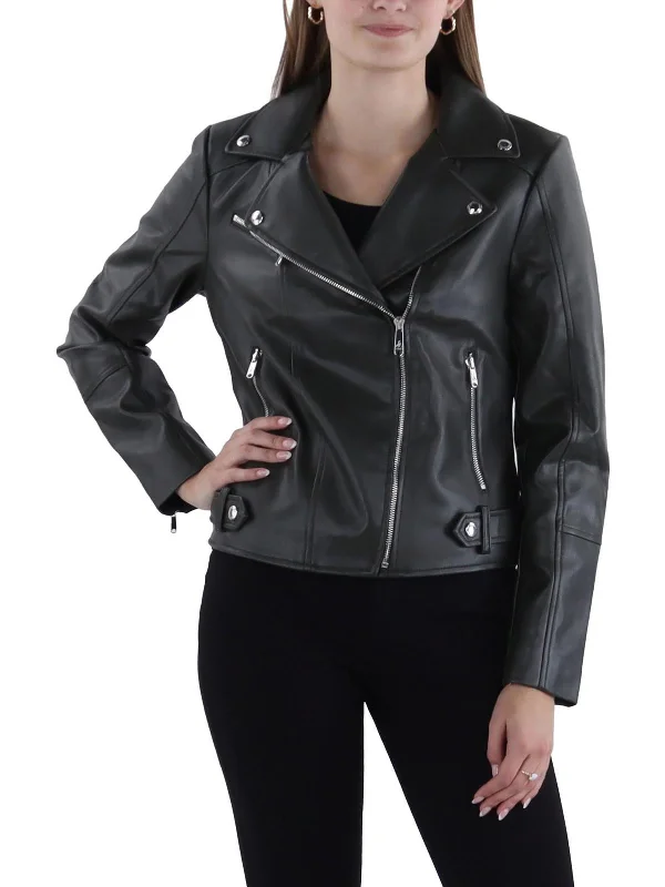 Womens Faux Leather Short Motorcycle Jacket Print Jacquard Patchwork