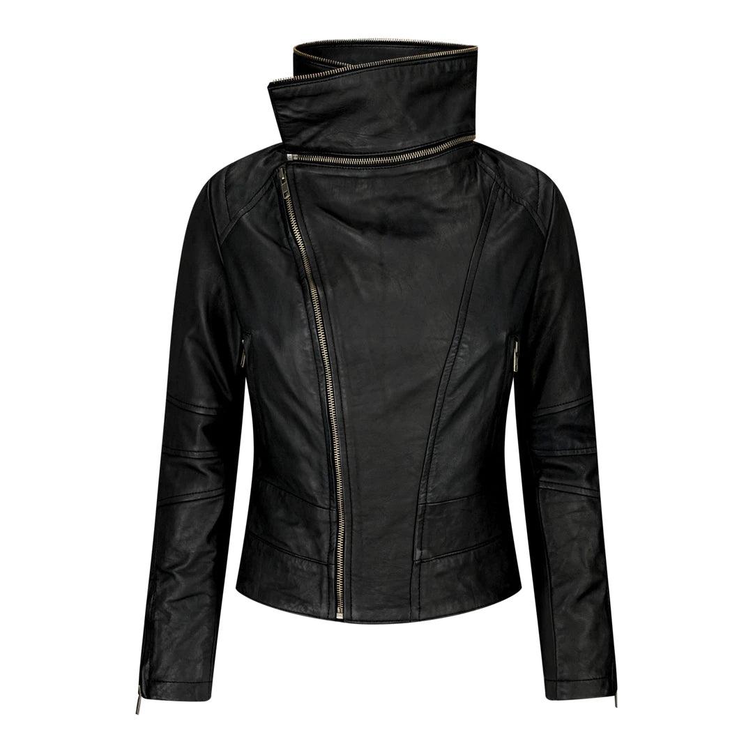 Womens Ladies Girls Soft Black Real Leather Racing Biker Style Jacket Chenille Blend Fleece Blend Nylon Blend