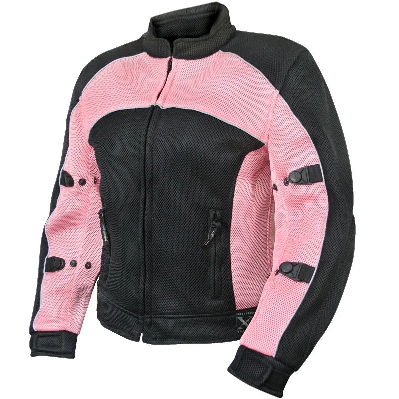 Xelement CF508 Women's 'Guardian' Black and Pink Mesh Jacket with Solid Print Embellished