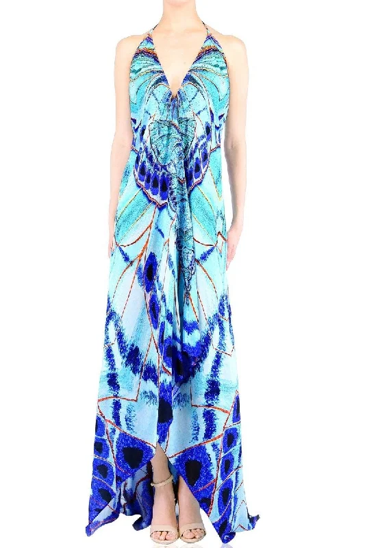 Annabella Butterfly Print Beach Maxi Dress Fashionable Open-Back Maxi Dress